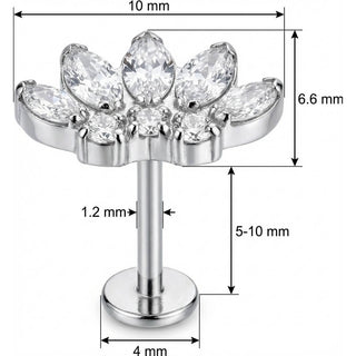 Titanio Abanico Lotus Cristales Marquise Rosca interna Labret