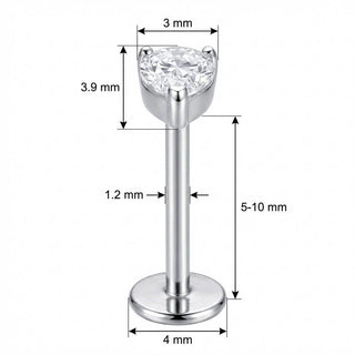 Titanio Cristal Claro Forma Pera Rosca interna Labret