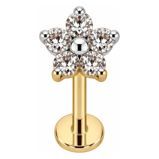 Titanium Labret Clear Crystal Flower Blossom Internally Threaded