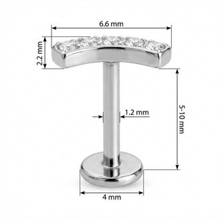 Titanio Barra Curva Con Cinco Cristales Rosca interna Labret