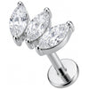 Titanio Abanico Triple Cristal Marquise Rosca interna Labret