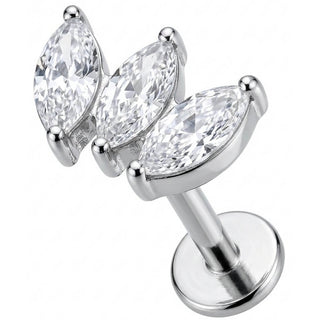 Titanio Abanico Triple Cristal Marquise Rosca interna Labret