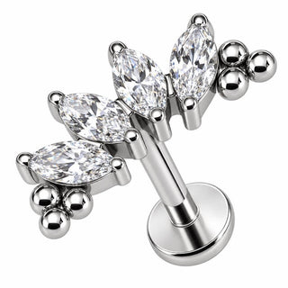 Titanium Labret Marquise Crystal Arc With Beads Internally Threaded