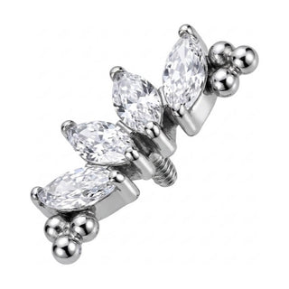Titanium Top Marquise Zirconia Curved Cluster Internally Threaded