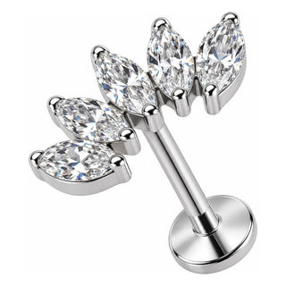 Titanium Labret Five Marquise Crystal Fan Cluster Internally Threaded