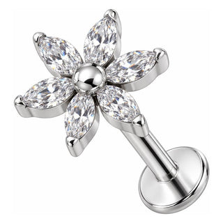 Titanium Labret Marquise Cut Crystal Flower Internally Threaded