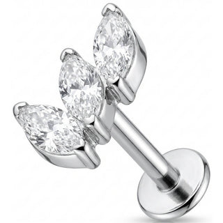 Titanio Abanico Triple Cristal Marquise Rosca interna Labret