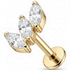 Titanio Abanico Triple Cristal Marquise Rosca interna Labret