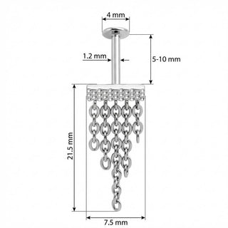 Titanio Barra Texturizada Con Cadenas En Cascada Rosca interna Labret