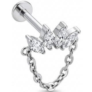 Titanio Abanico Marquise con Cadena Colgante Rosca interna Labret