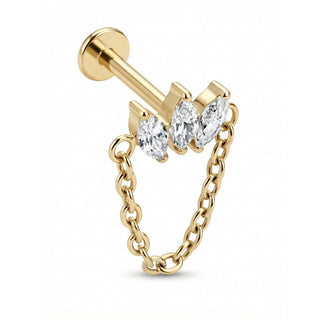 Titanio Trío Marquise Con Cadena Colgante Rosca interna Labret