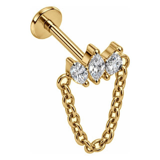 Titanium Labret Triple Marquise Cluster With Chain Internally Threaded