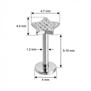 Titanio Top Estrella Textura Martillada Rosca interna Labret