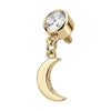 Titanium Top Stone With Dangling Crescent Moon Internally Threaded