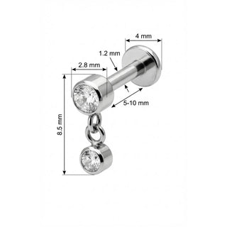 Titanium Labret Double Round Crystal Dangle Internally Threaded