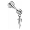 Titanium Labret Crystal Bezel With Dangle Spike Internally Threaded