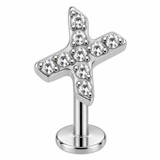 Titanium Labret Crystal Paved X Shape Internally Threaded