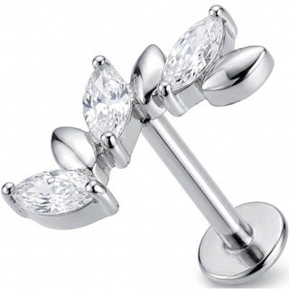 Titanio Enredadera Curva Cristales y Hojas Rosca interna Labret