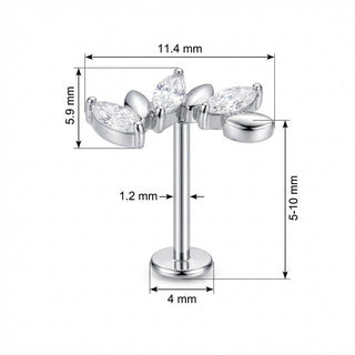 Titanio Enredadera Curva Cristales y Hojas Rosca interna Labret