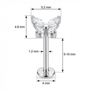 Titanio Mariposa de Cristales Marquise Rosca interna Labret