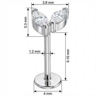 Titanio Hojas Doble Cristal Marquise Rosca interna Labret