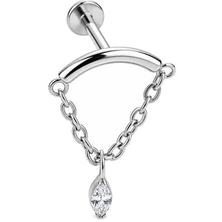 Titanium Labret Curved Bar with Draped Chain Internally Threaded