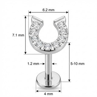 Titanium Labret Crystal Paved Horseshoe Top Internally Threaded