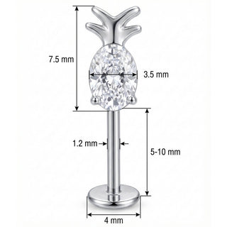 Titanio Diseño Piña Fruta Tropical Rosca interna Labret