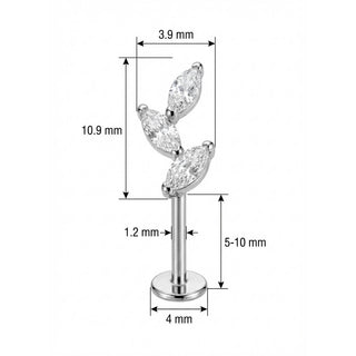 Titanio Enredadera Triple Cristal Marquise Rosca interna Labret