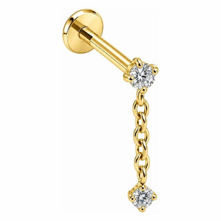 Titanium Labret Dangle Chain Double Zirconia Internally Threaded