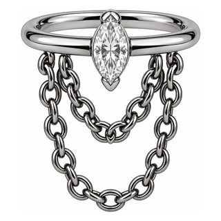 Titanium Ring Marquise Zirconia Double Chain Clicker