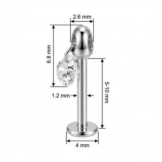 Titanio Colgante Gota de Cristal Rosca interna Labret