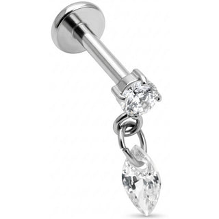 Titanio Cristal Redondo Con Colgante Marquise Rosca interna Labret