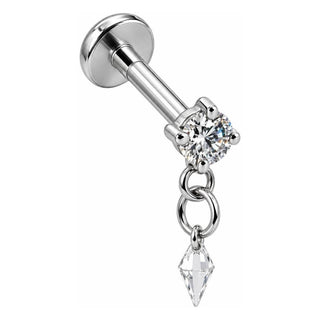 Titanium Labret Round Zirconia With Kite Dangle Internally Threaded