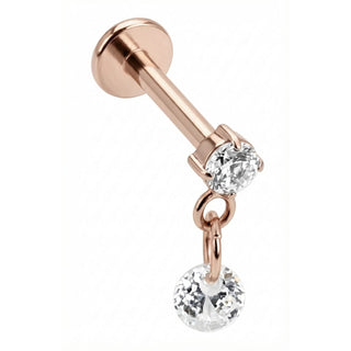 Titanium Labret Double Zirconia Drop Internally Threaded