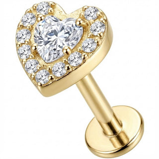 Titanio Corazón De Cristal Con Halo Rosca interna Labret