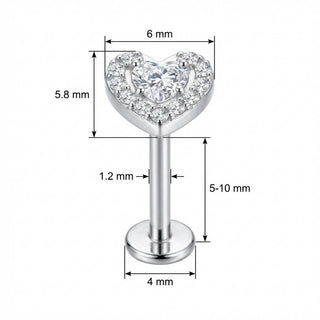 Titanio Corazón De Cristal Con Halo Rosca interna Labret