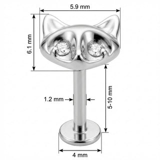 Titanio Cabeza De Gato Ojos Cristal Rosca interna Labret