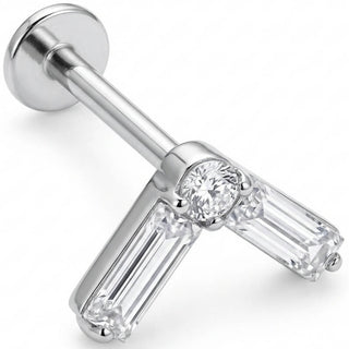 Titanio Chevron De Cristales Baguette Rosca interna Labret