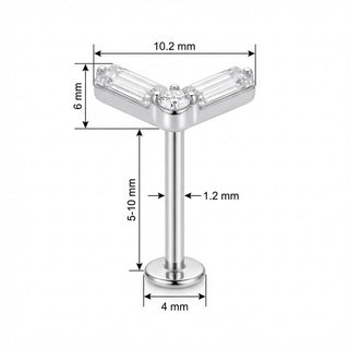 Titanio Chevron De Cristales Baguette Rosca interna Labret