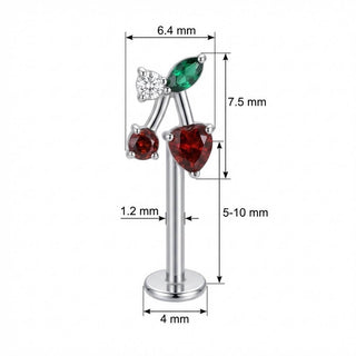 Titanio Cerezas Rojas Con Corazón Rosca interna Labret