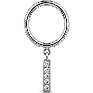Titanium Ring Paved Dangling Bar Drop Clicker