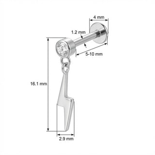 Titanio Colgante Rayo con Cristal Rosca interna Labret