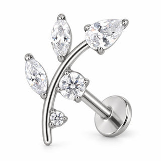 Titanium Labret Curved Zirconia Vine Branch Internally Threaded