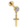 Titanium Labret Dangling Dagger With Clear Crystal Internally Threaded