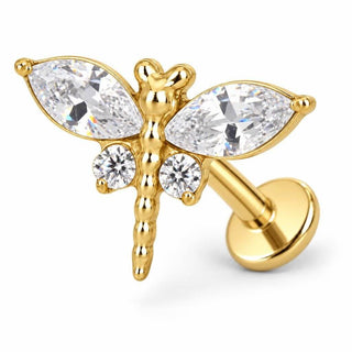 Titanium Labret Marquise Zirconia Dragonfly Internally Threaded