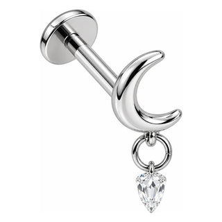 Titanium Labret Crescent Moon Dangle Crystal Internally Threaded