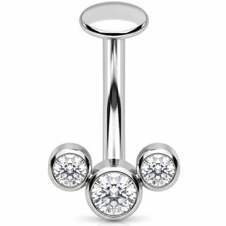 Titanium Belly Button Piercing Triple Bezel Zirconia Cluster Push-In