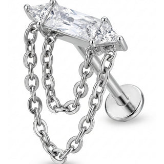 Titanio Cristal Baguette con Doble Cadena Rosca interna Labret