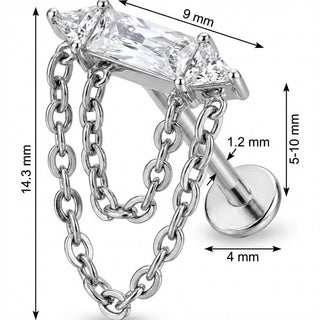 Titanio Cristal Baguette con Doble Cadena Rosca interna Labret